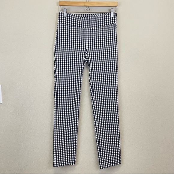 J. McLaughlin Masie Gingham Plaid Slim Straight Leg Pull On Pants Navy Size 4 - Picture 2 of 9